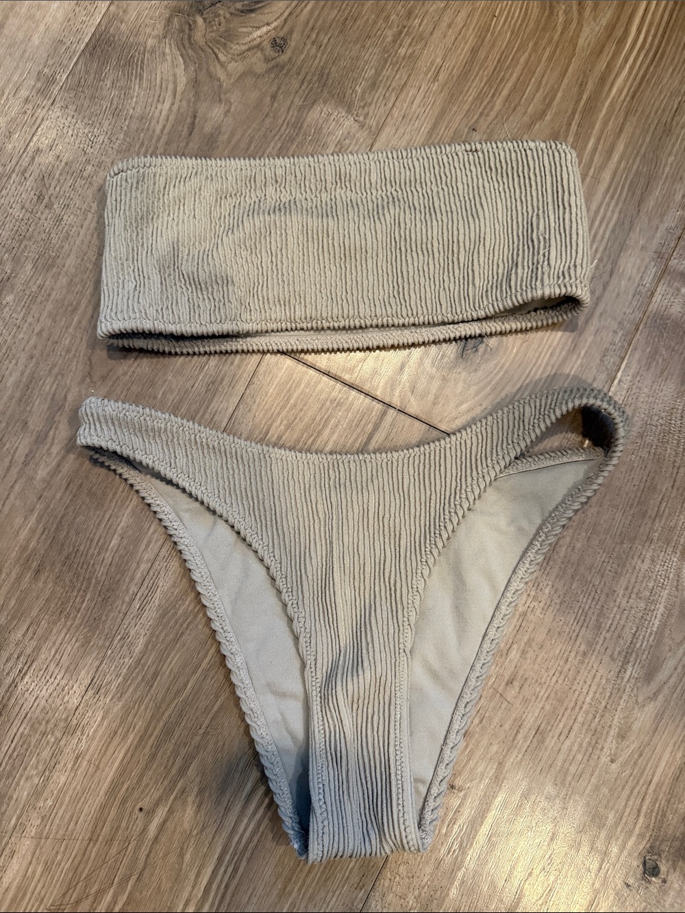 Light Beige Ribbed Bandeau Bikini Set - Picture 2 of 4
